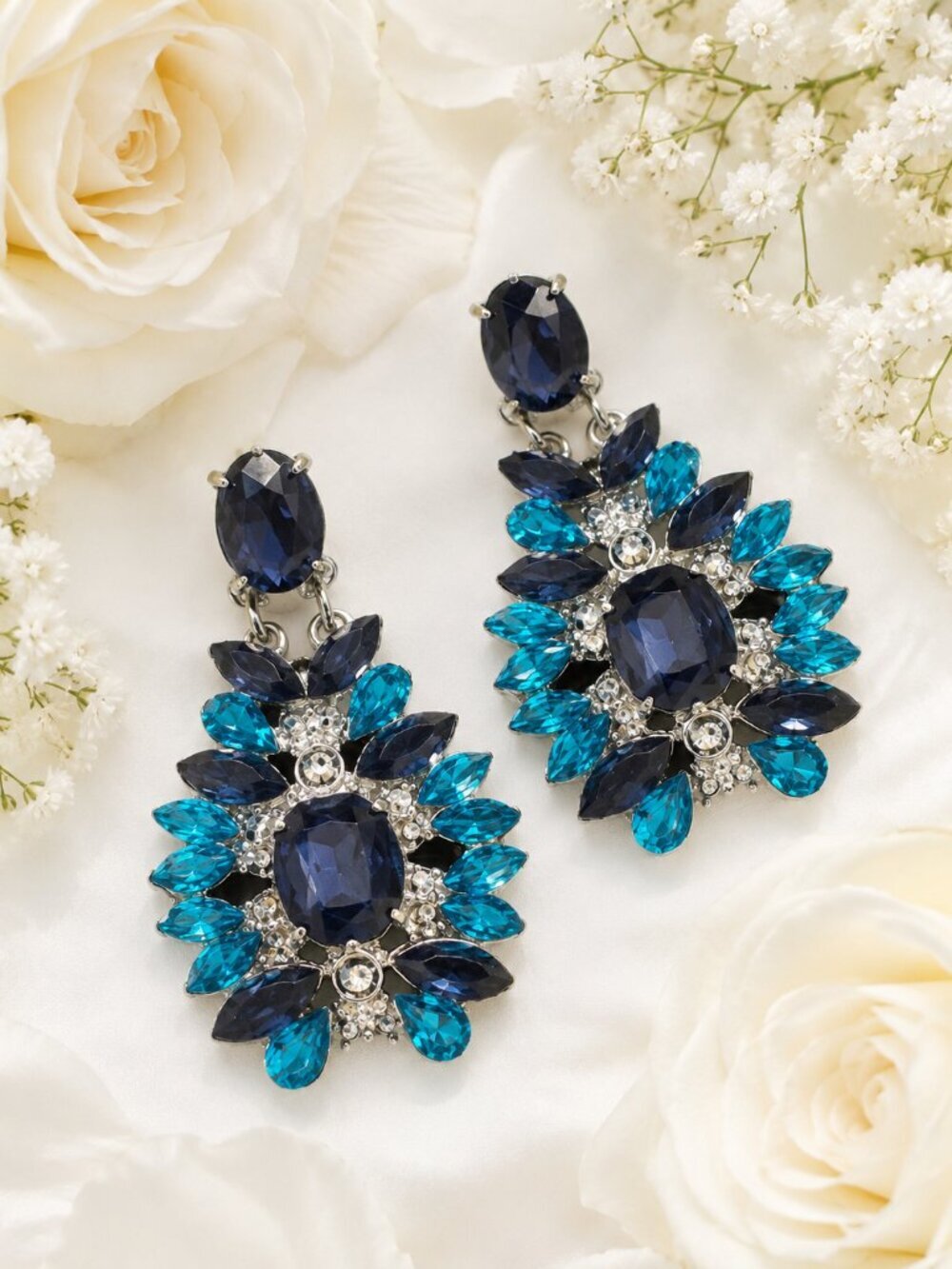 ALLY STATEMEANT EARRINGS BLUE CRYSTALS